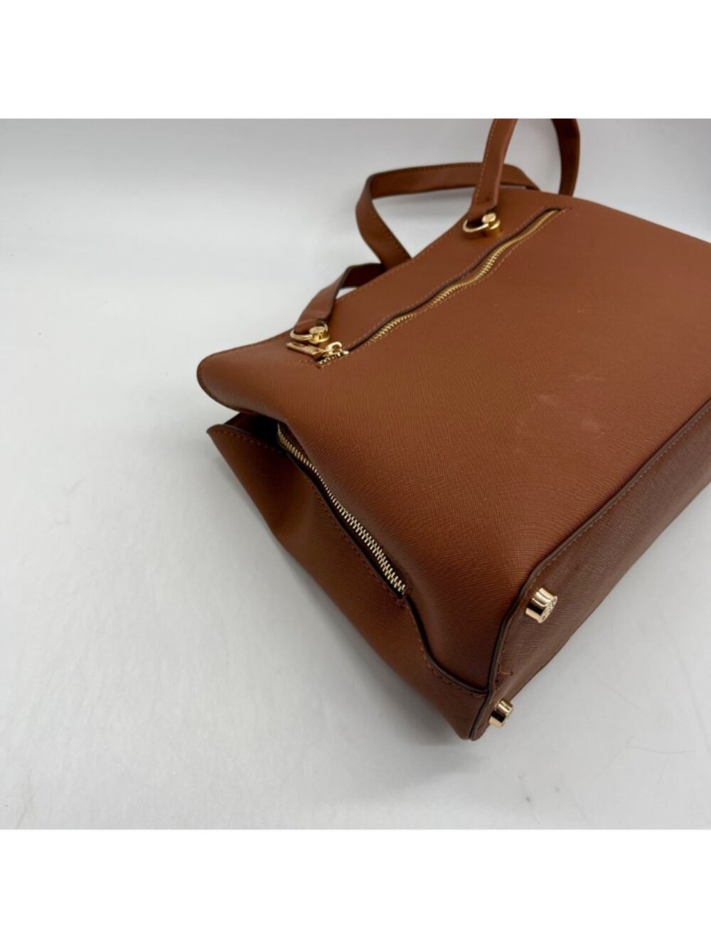 Anne Klein Brown Faux Leather Medium Triple Compartment Satchel Bag - Picture 9 of 12